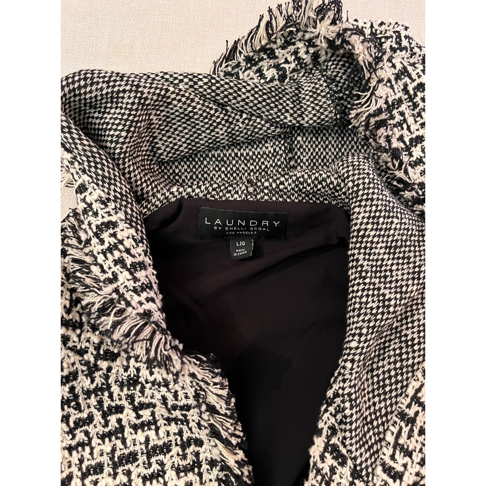 Black Ivory Tweed Hooded Fringe Coatigan Womens L Laundry Shelli Segal - Picture 8 of 15